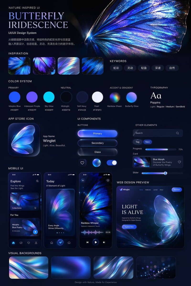 Iridescent Butterfly UI/UX Design System preview image 1