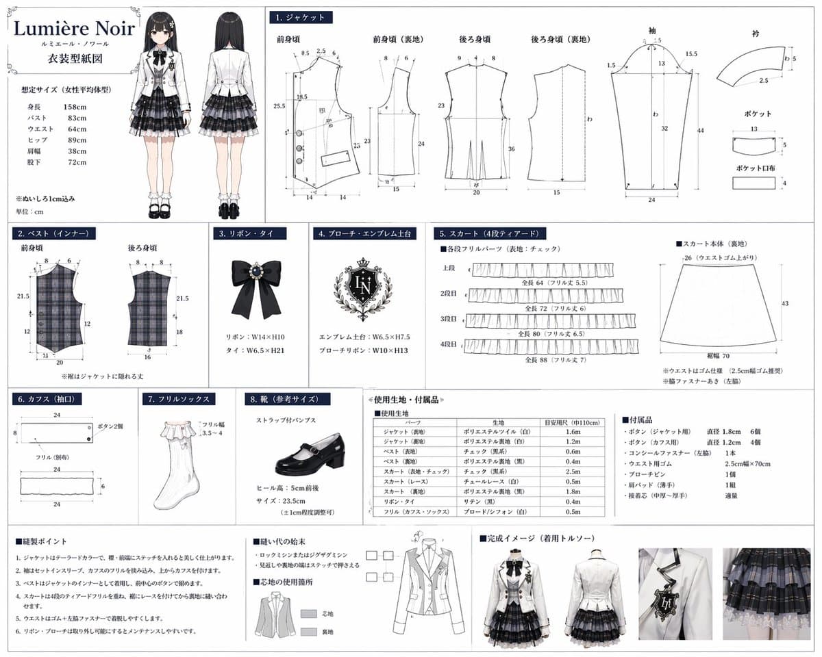 Anime Costume Sewing Pattern Sheet preview image 1