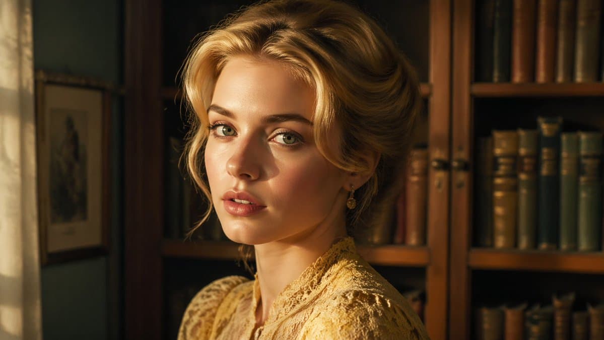 Cinematic Woman in Vintage Library preview image 1