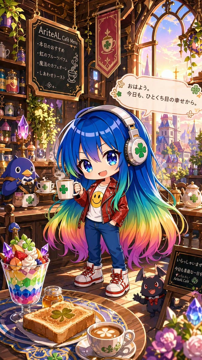 Magical Chibi Cafe Mascot at Sunrise preview image 1