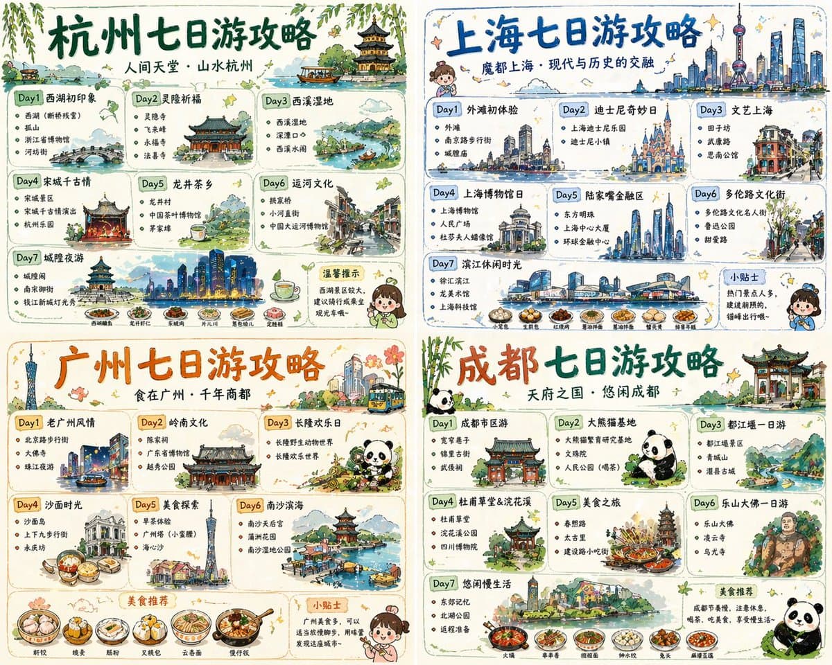 Four-City Chinese Travel Guide Poster Set preview image 1