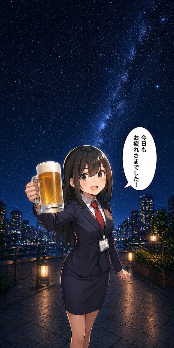 Anime Office Lady Beer Toast at Night preview image 1