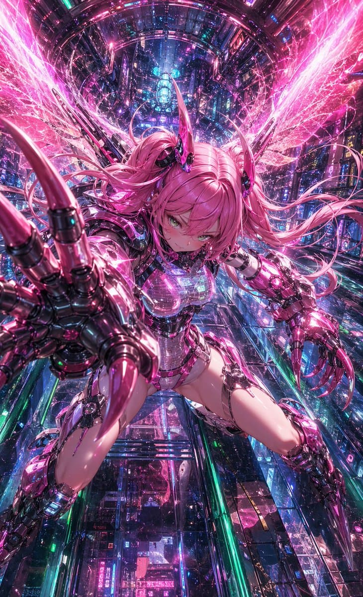 赛博朋克粉色机甲天使女孩 preview image 1