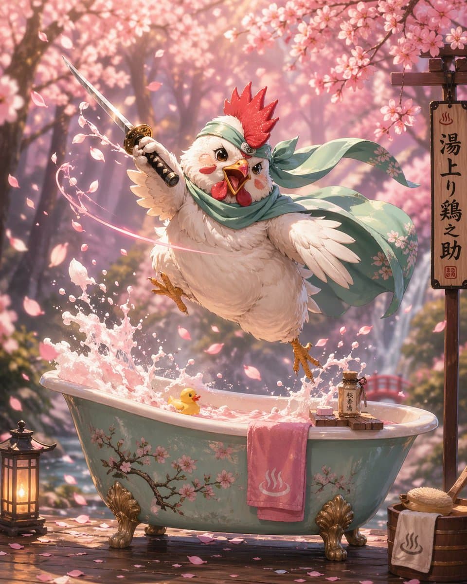 Samurai Chicken Bathtime Portrait preview image 1
