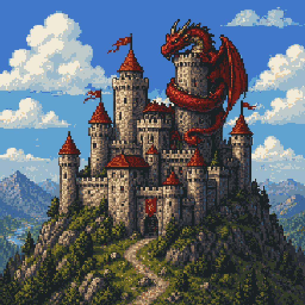 Pixel Art Dragon Castle preview image 1