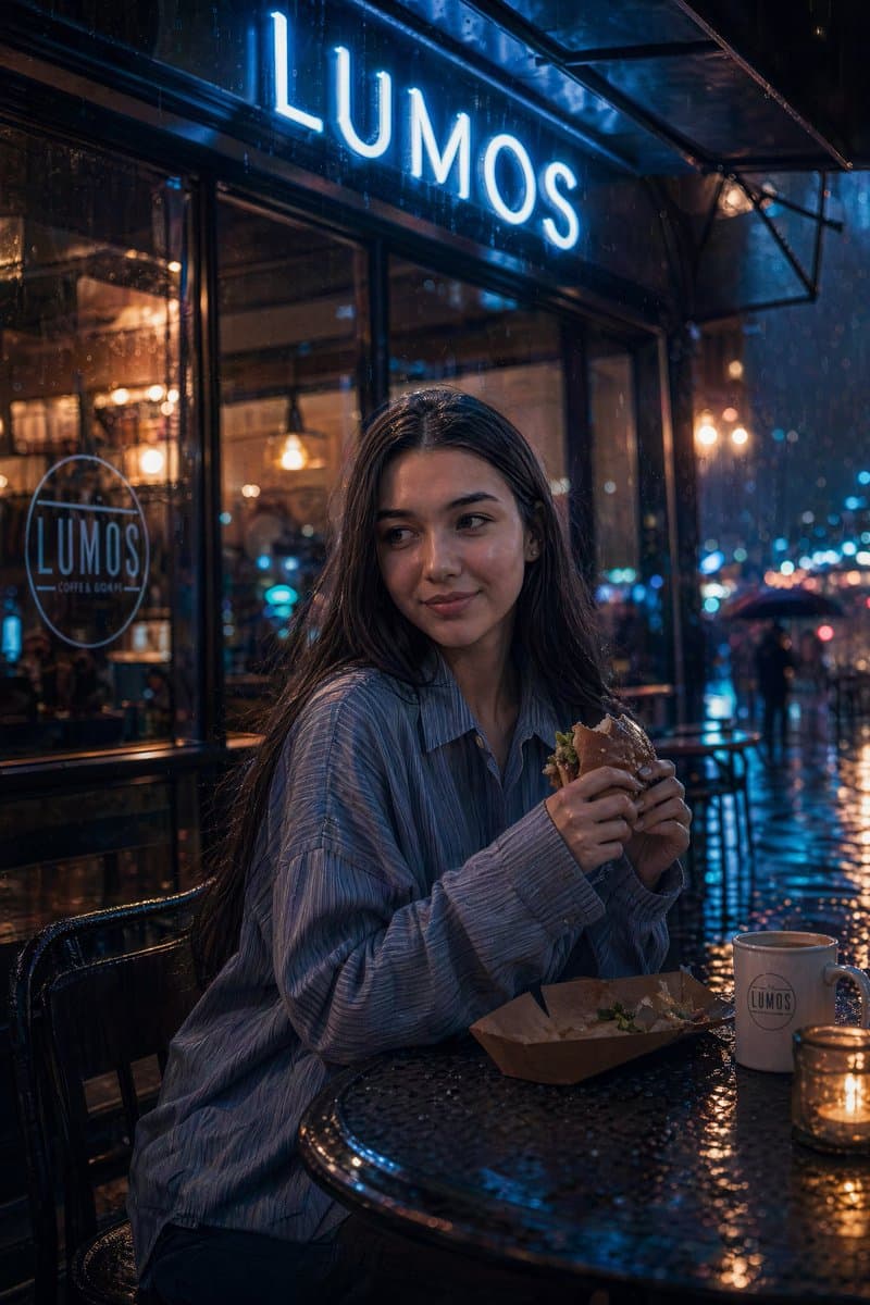 Cinematic neon cafe night preview image 1