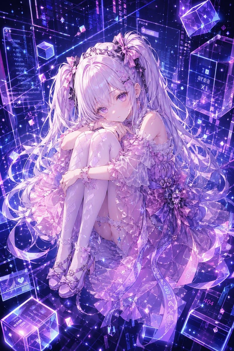Cyber Crystal Anime Girl Portrait preview image 1