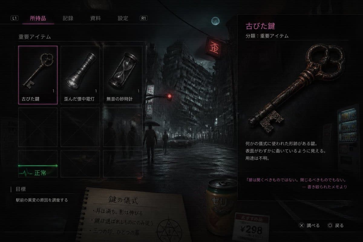 Japanese Horror Game Inventory Screen preview image 1