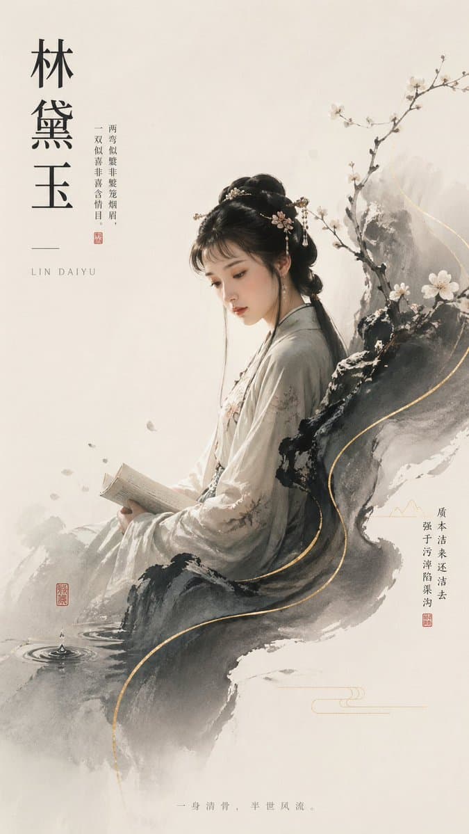 Lin Daiyu Ink-Wash Poster preview image 1