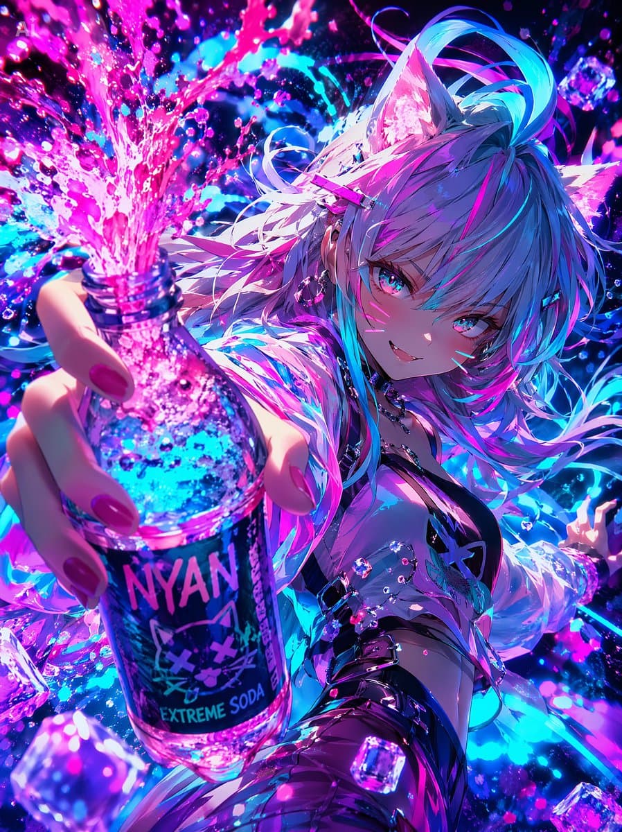 Neon Catgirl Soda Splash preview image 1