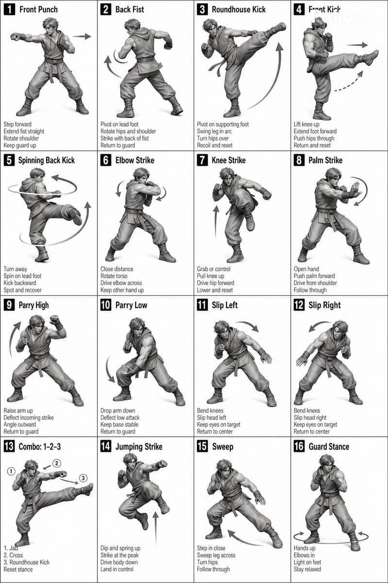 Instructional Martial Arts Movement Sheet preview image 1