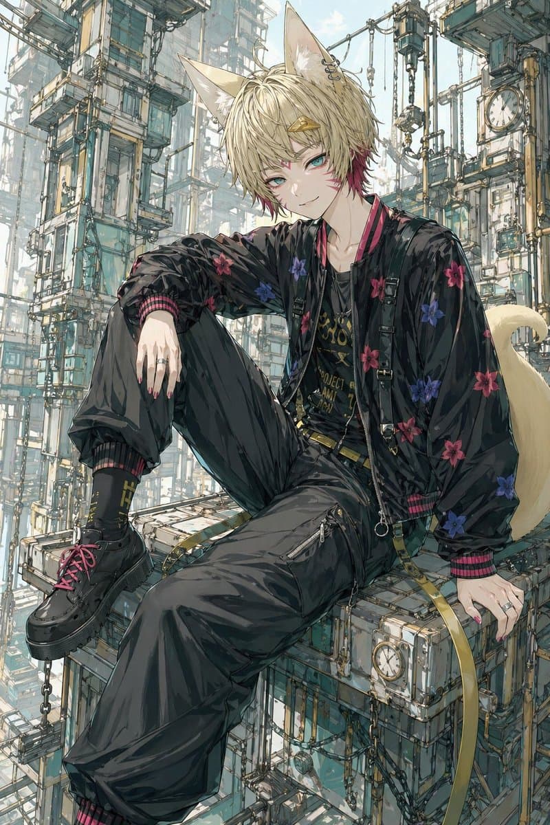 Fox-Eared Streetwear Boy in Steampunk City preview image 1