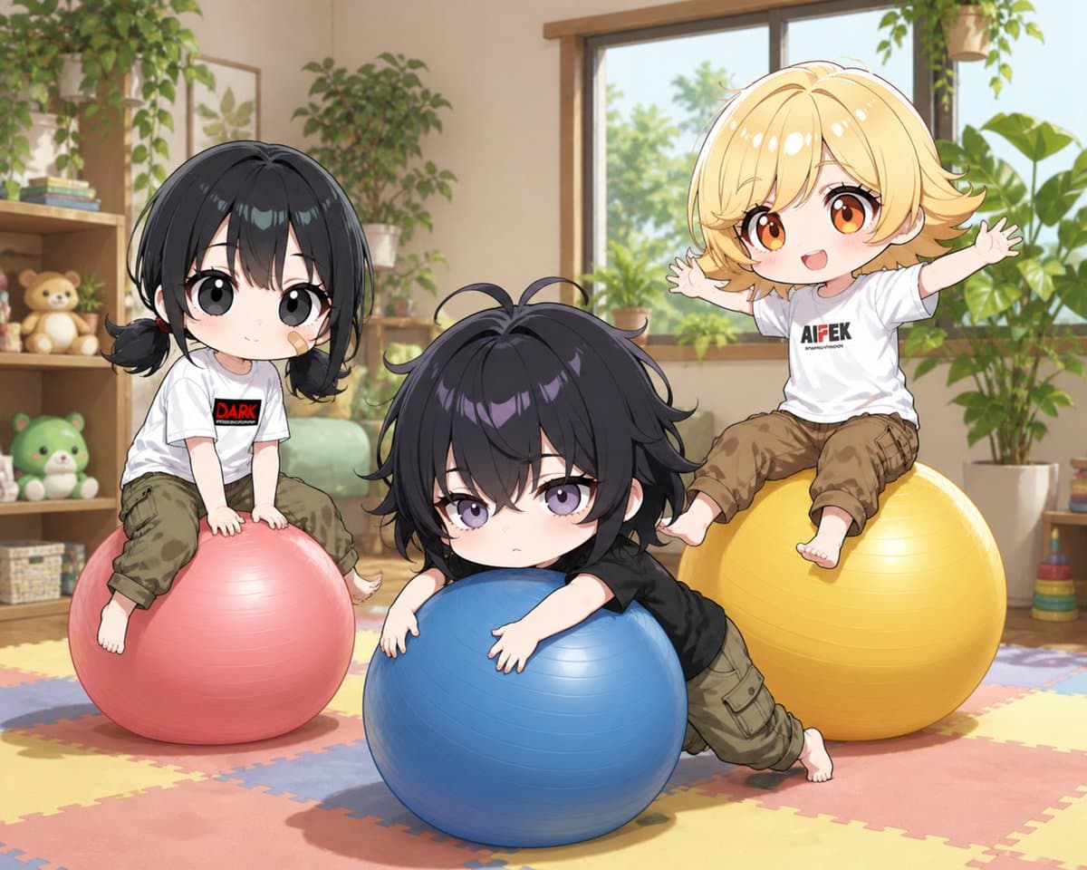 Chibi Kids Playing on Exercise Balls preview image 1