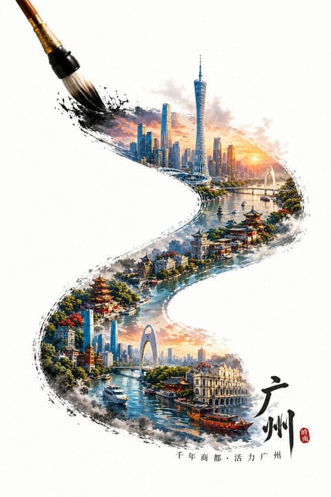 Guangzhou Ink Brush Travel Poster preview image 1