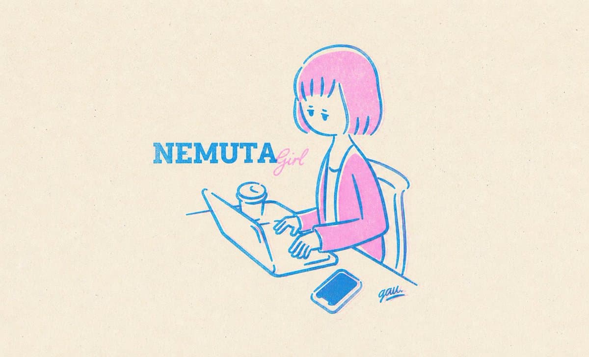 Sleepy Girl at Laptop Illustration preview image 2