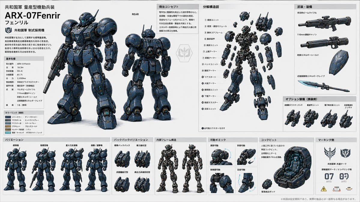 ARX-07 Fenrir Mecha Spec Sheet preview image 1