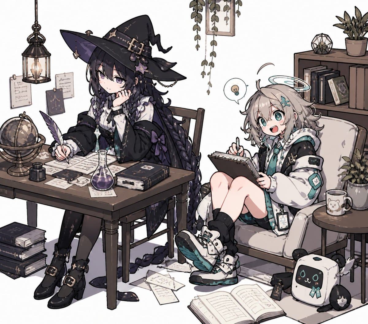 Cozy Witch and Halo Girl Study Scene preview image 1