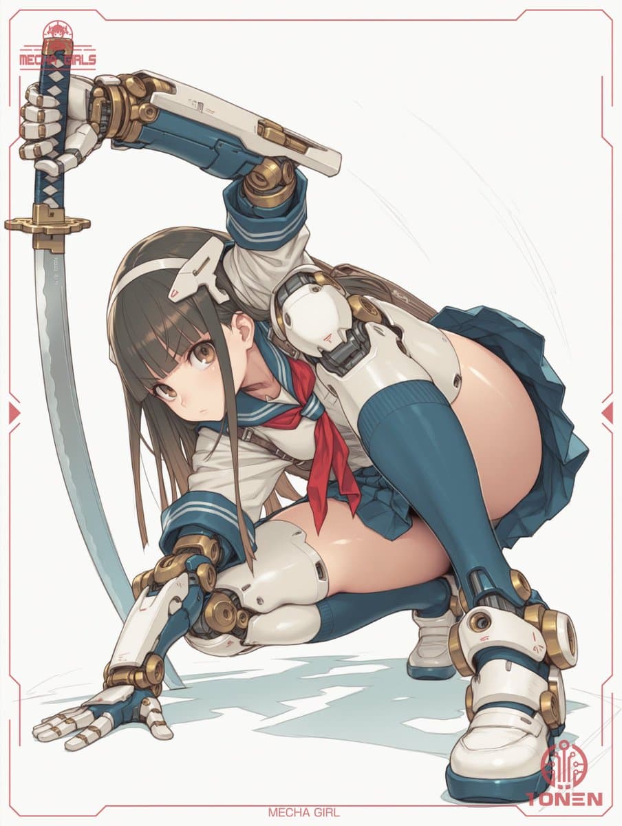 Mecha Schoolgirl Katana Action Poster preview image 1