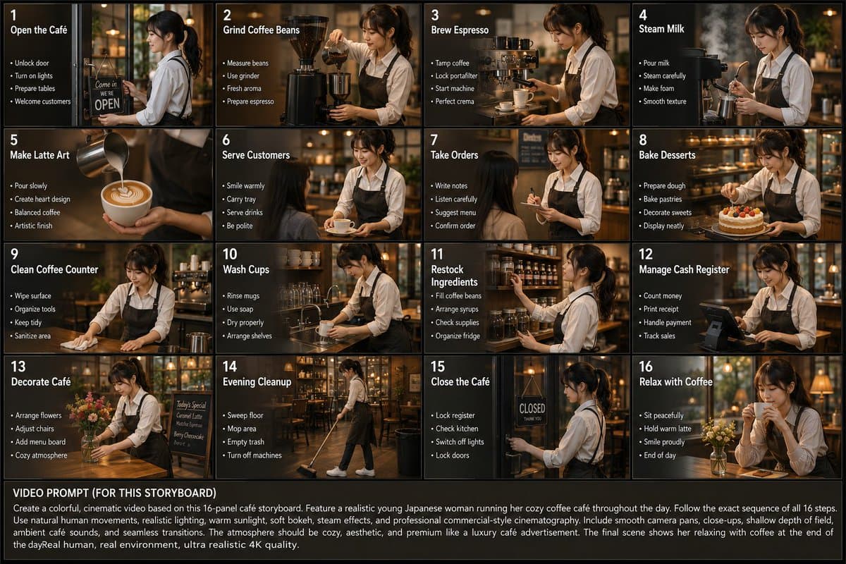 Japanese Cafe Daily Routine Storyboard preview image 1