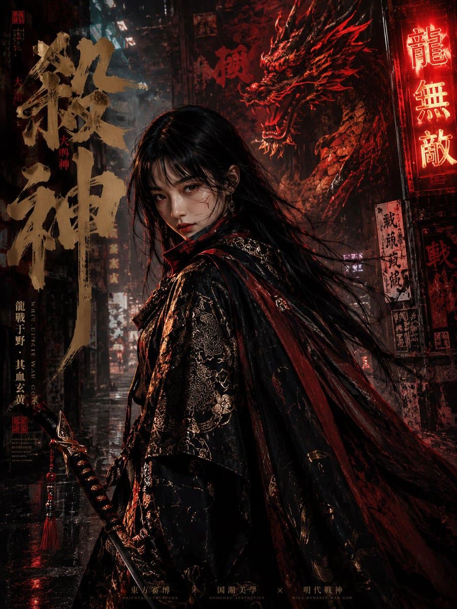 Cyberpunk Ming Dynasty Warrior Poster preview image 1