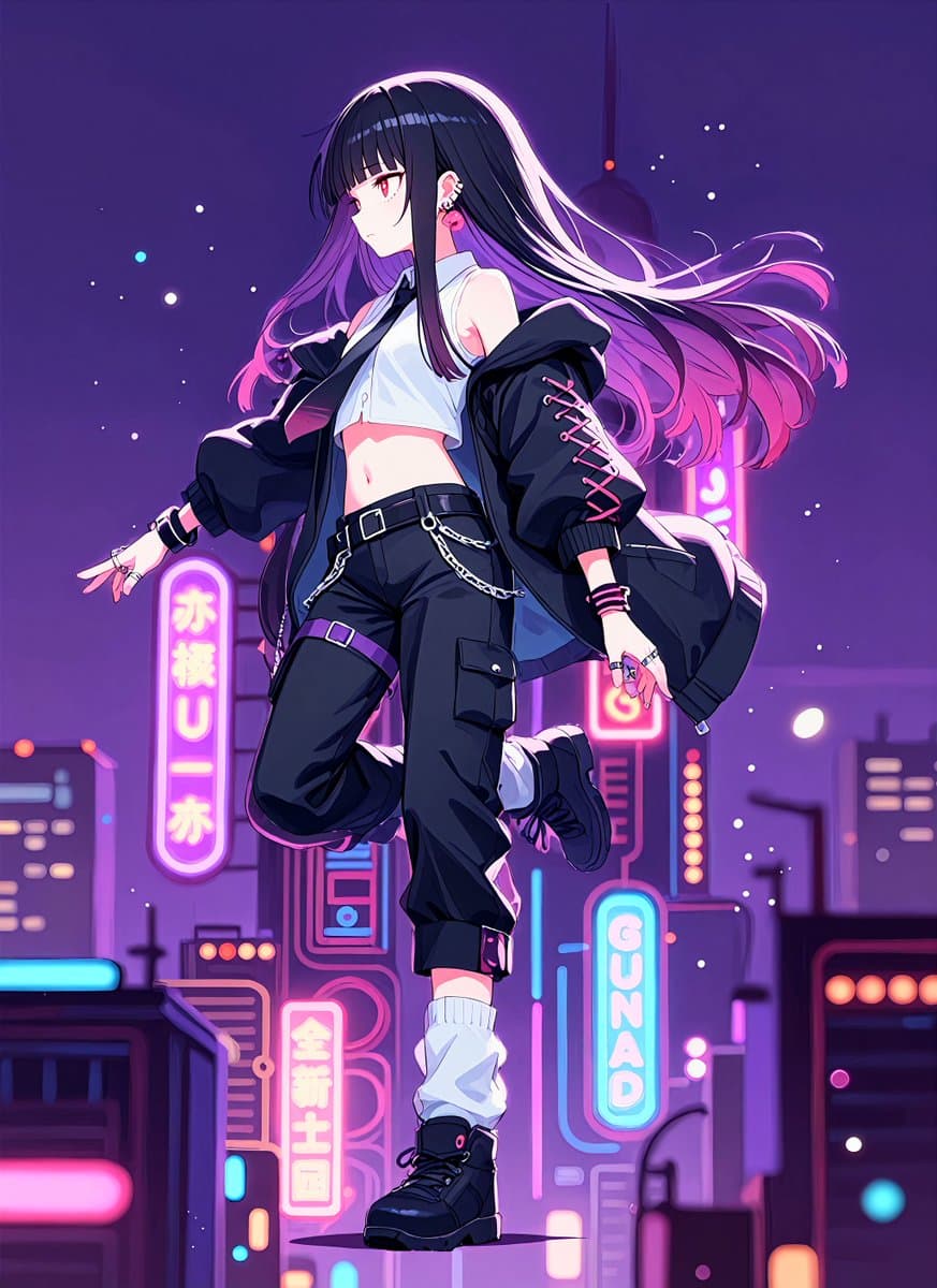 Neon Midnight Anime Streetwear Girl preview image 1