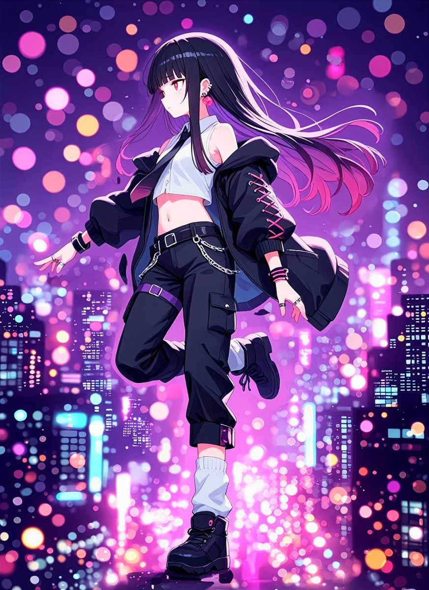 Neon Midnight Anime Streetwear Girl preview image 2
