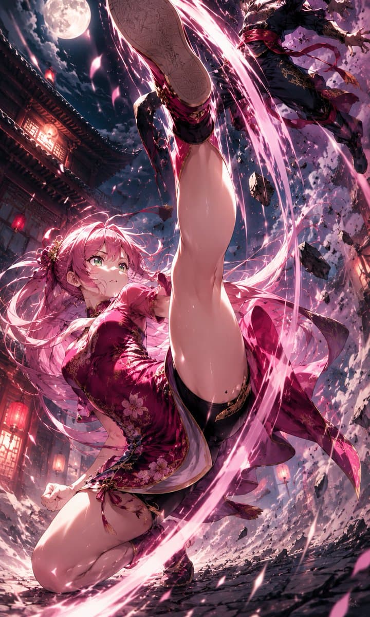 Moonlit Anime Martial Artist Kick preview image 1