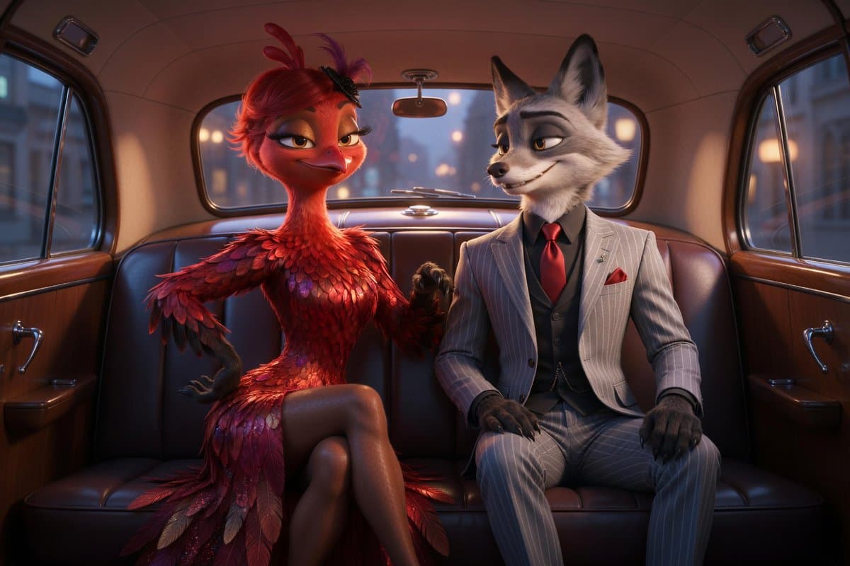 Cinematic Fox and Bird Taxi Scene preview image 1