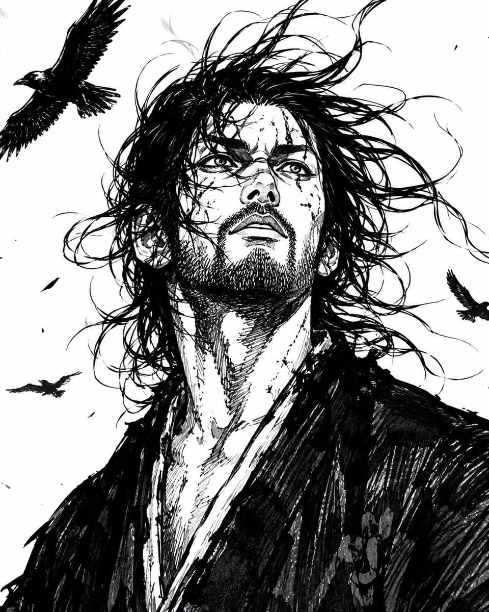 Windblown Ink Samurai Portrait preview image 1