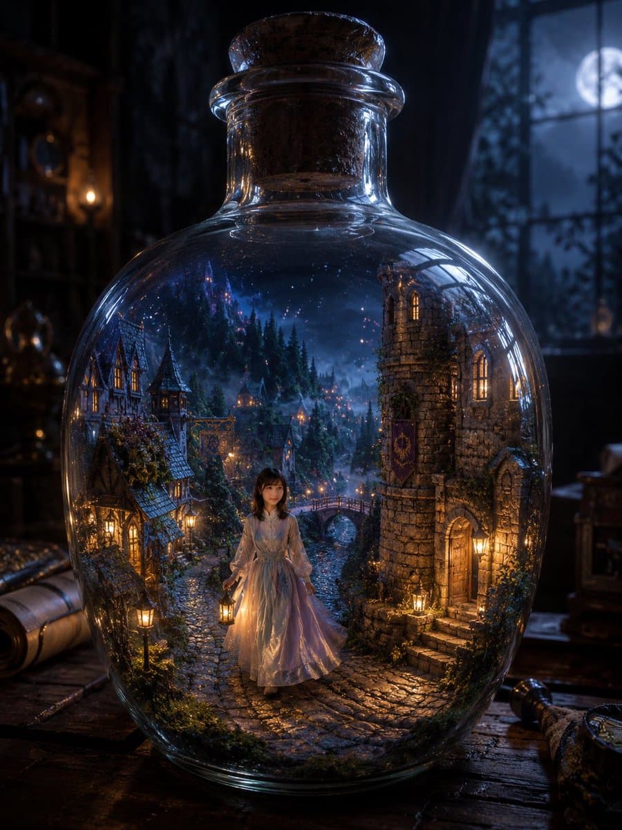 Miniature Fantasy Village in a Glass Bottle preview image 2