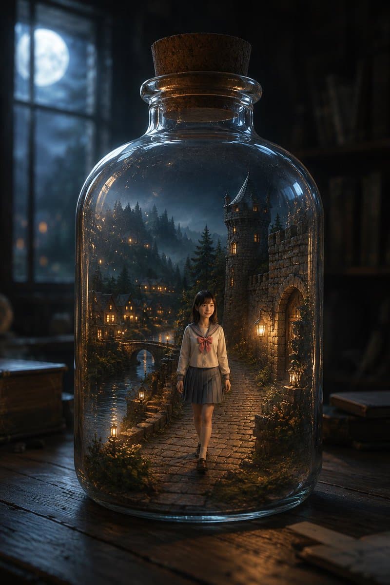 Miniature Fantasy Village in a Glass Bottle preview image 3