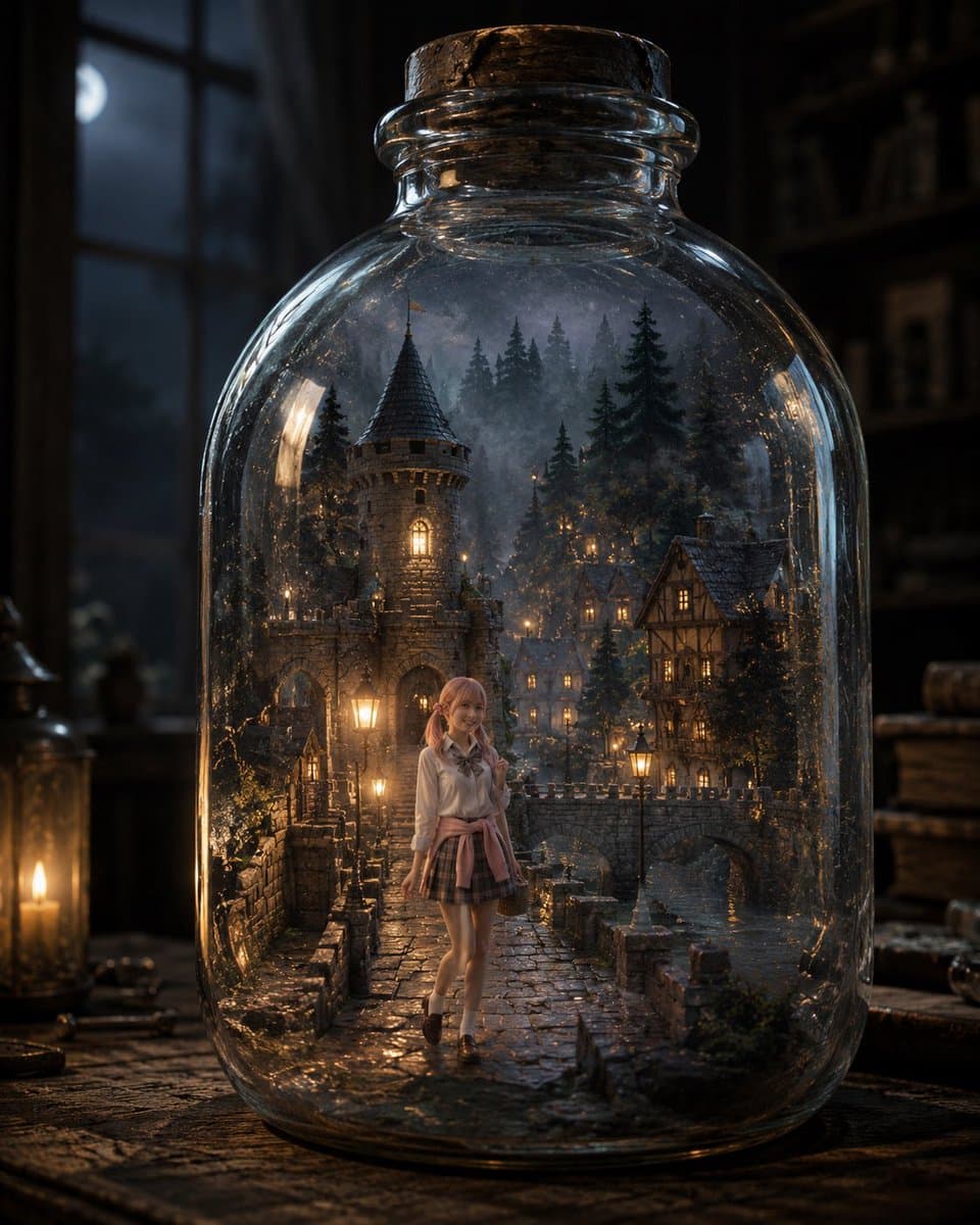 Miniature Fantasy Village in a Glass Bottle preview image 4