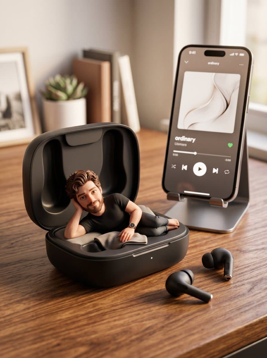Pixar-Style Earbuds Miniature Scene preview image 2