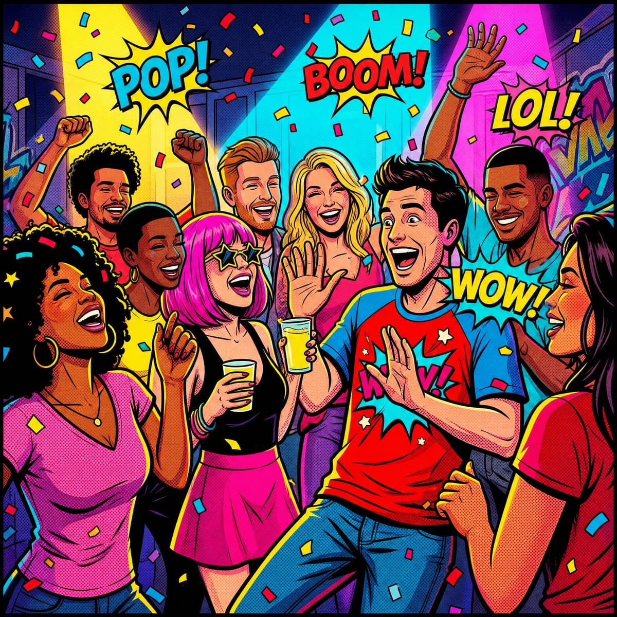 Vibrant Pop Art Party Scene preview image 1