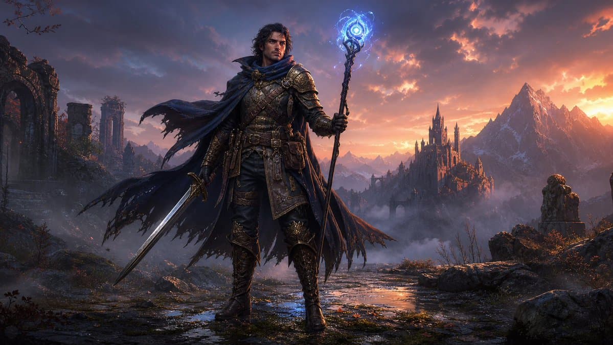 Dark Fantasy Spellblade at Sunset preview image 1