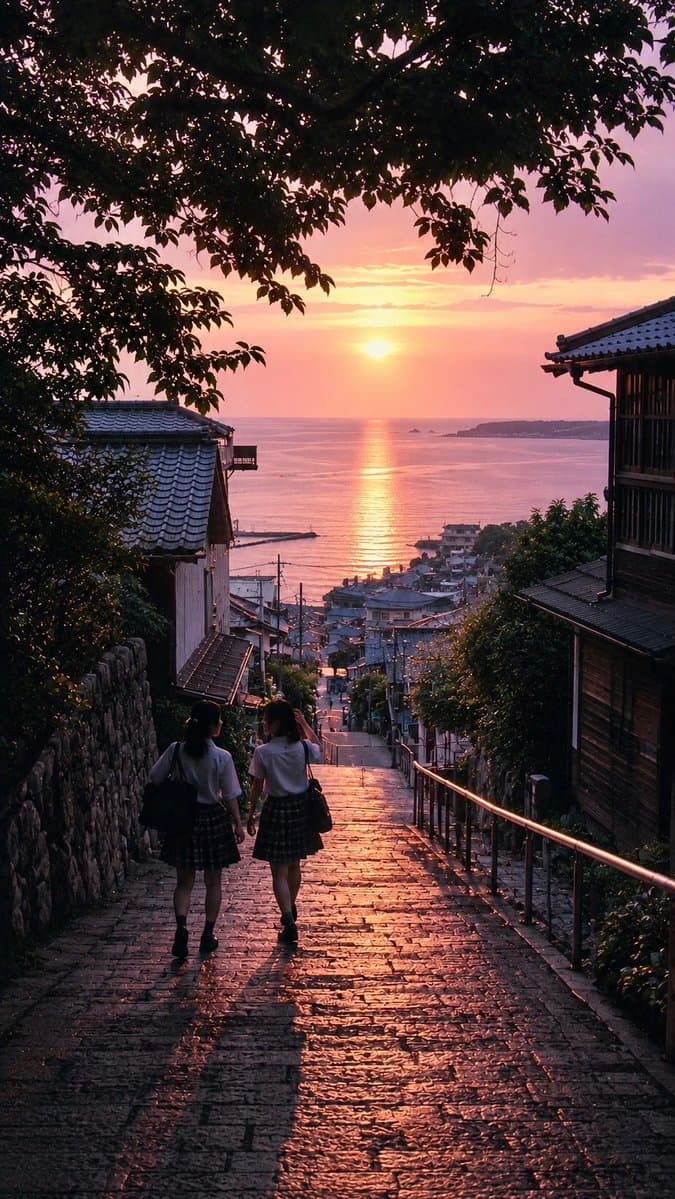 Nostalgic Japanese Seaside Sunset preview image 1