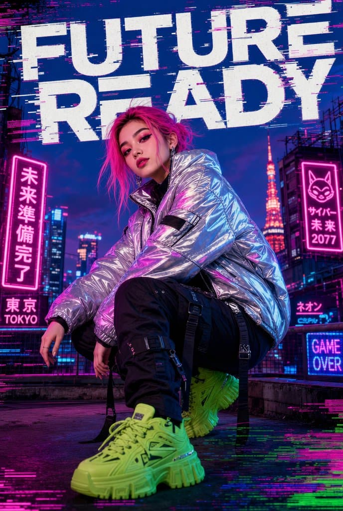 Cyberpunk Future Ready Fashion Poster preview image 1