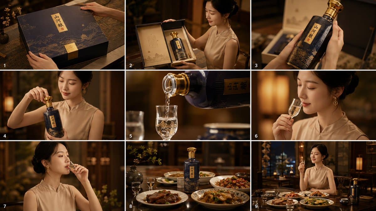 Cinematic Baijiu 9-Panel Storyboard preview image 1