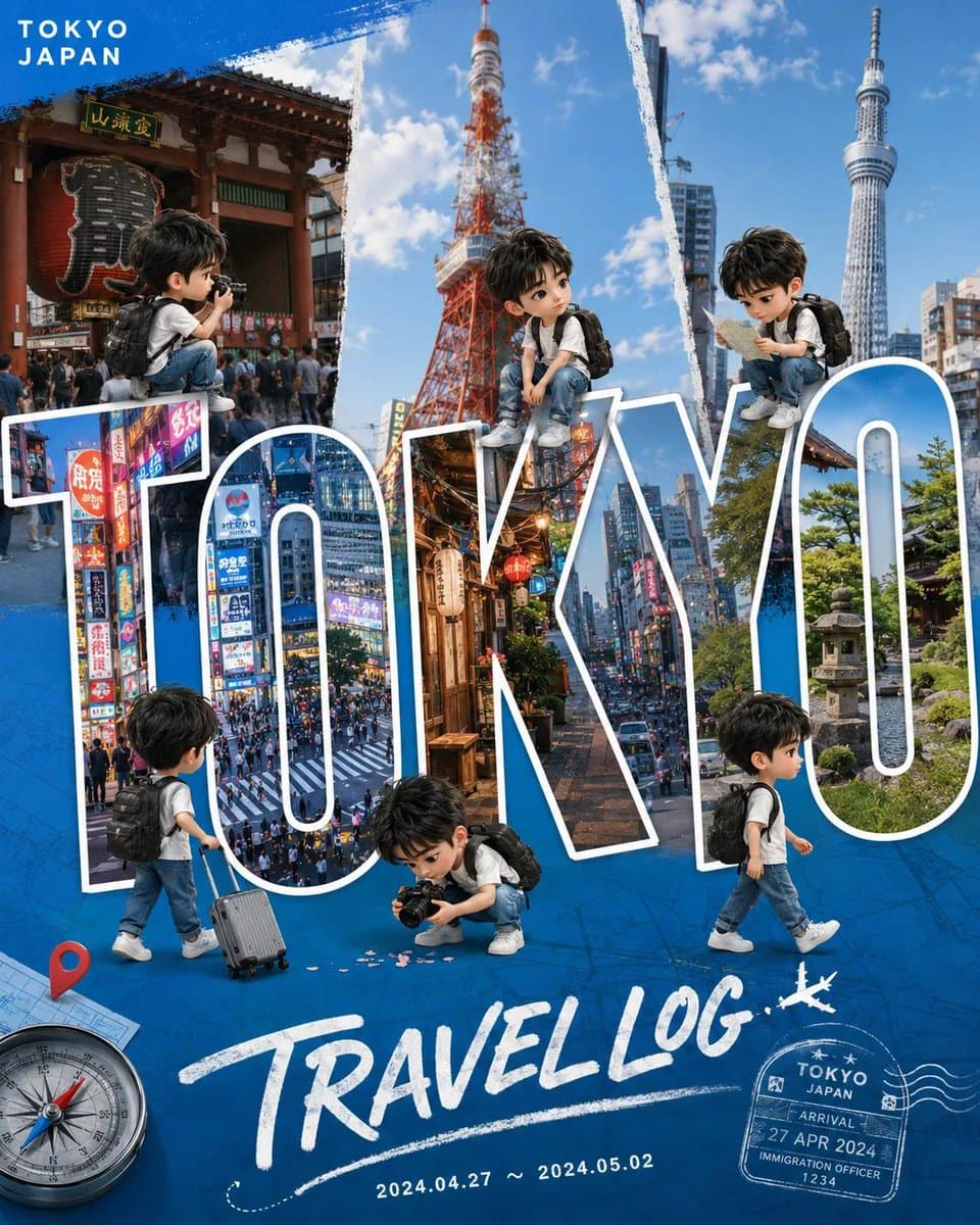 Chibi Travel Vlog Poster Design preview image 1