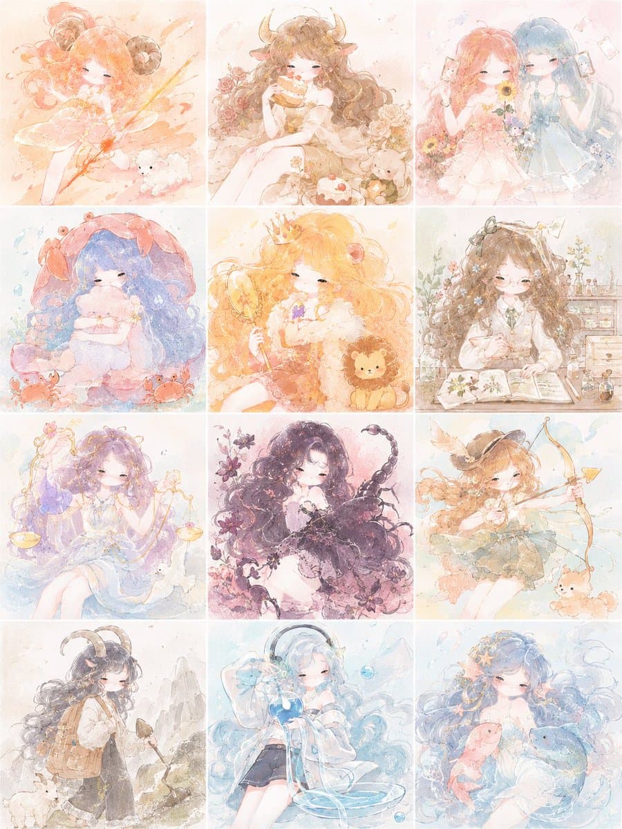 Pastel Zodiac Girls Grid preview image 1