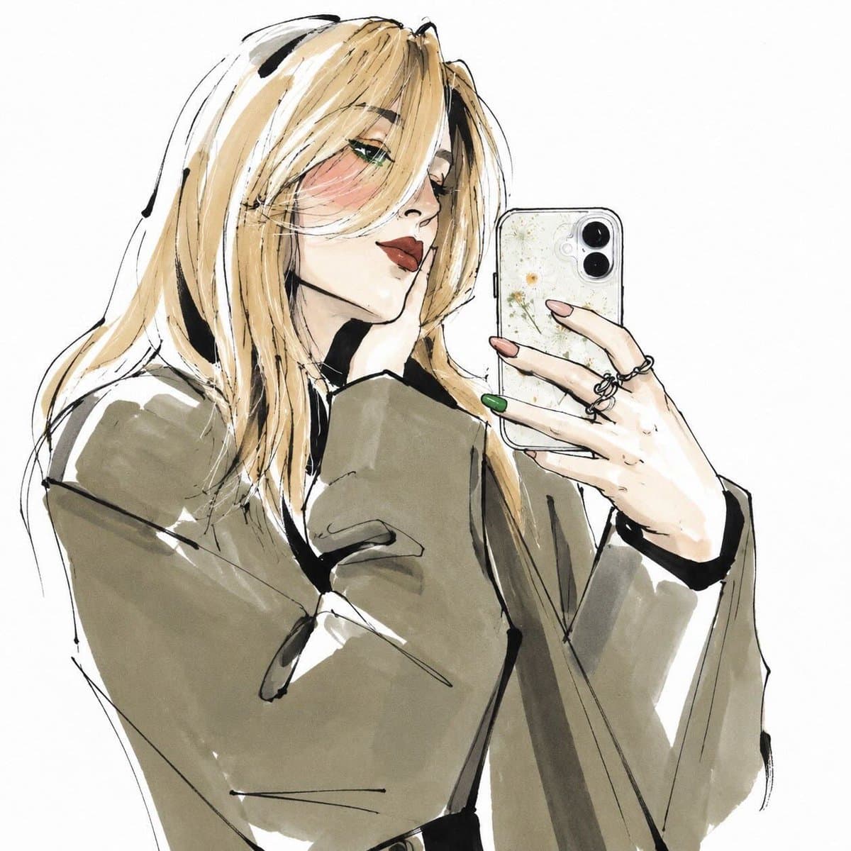 Chic Mirror Selfie Fashion Illustration preview image 2