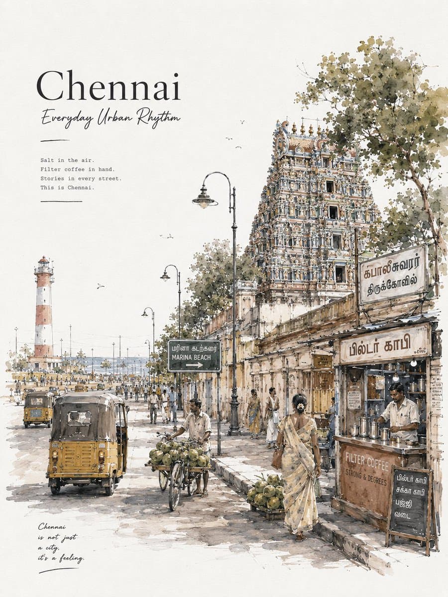 Chennai Watercolor Travel Poster preview image 1