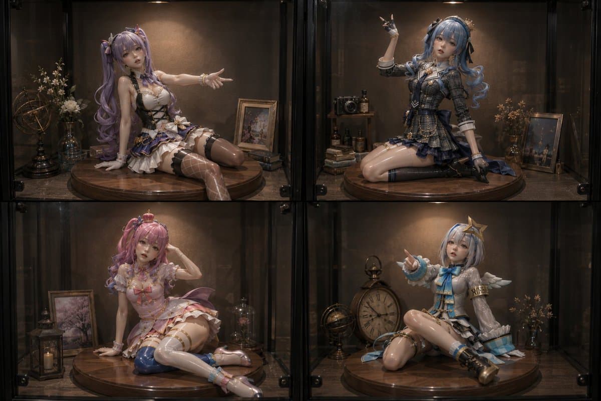 Four Anime Figures in Glass Display preview image 1