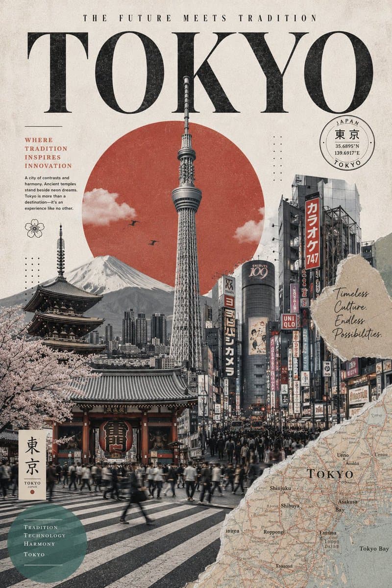 Retro Inspired Travel Collage Poster preview image 3
