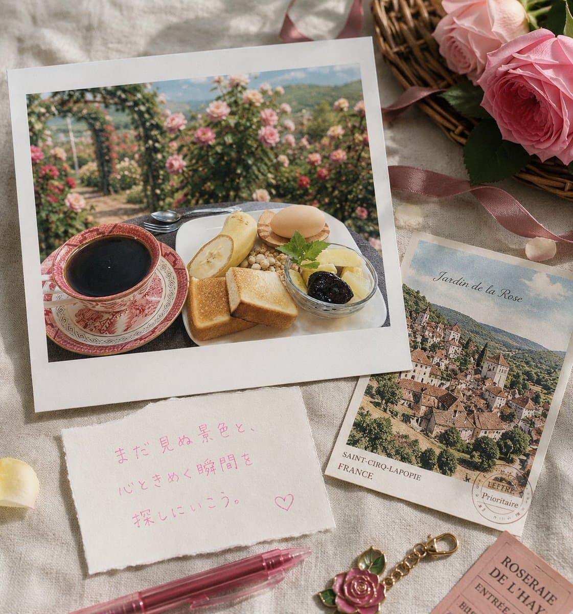 Rose Garden Travel Postcard Flat Lay preview image 1