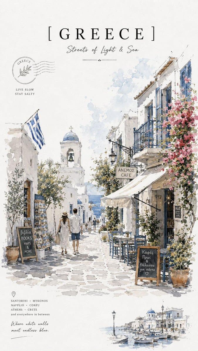 Vintage Watercolor Travel Posters preview image 2