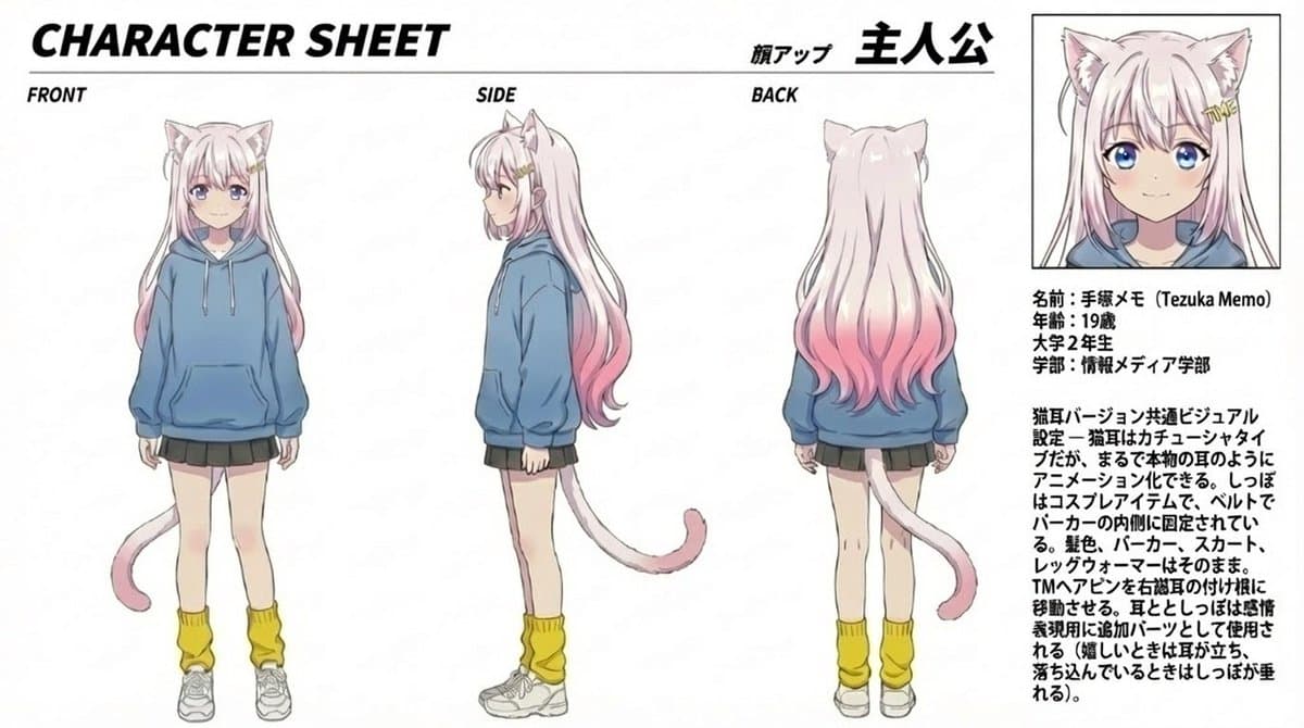 Anime Cat Girl Character Sheet preview image 1