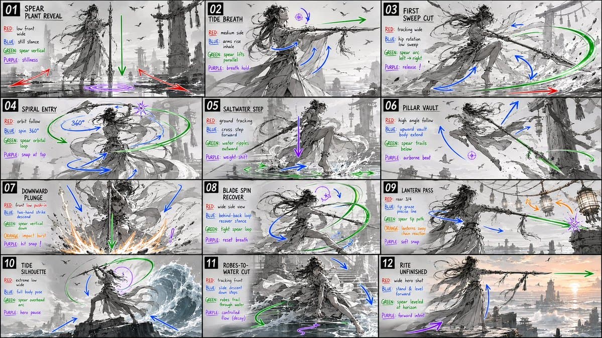 12-Panel Spear Sakuga Storyboard preview image 1