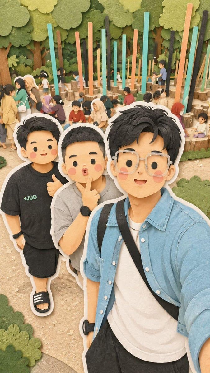Kawaii Family Travel Paper-Cut Collage preview image 1