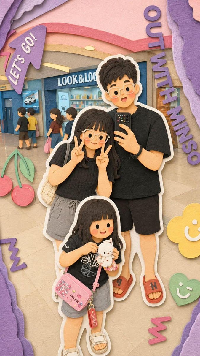 Kawaii Family Travel Paper-Cut Collage preview image 3
